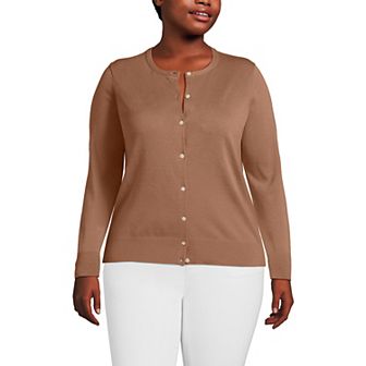 Plus Size Lands' End Fine Gauge Cotton Cardigan Sweater