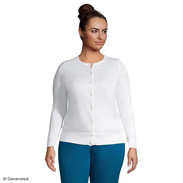 Plus Size Lands' End Fine Gauge Cotton Cardigan Sweater