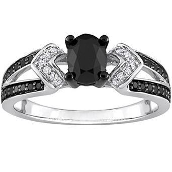 Stella Grace Sterling Silver 1 Carat T.W. Black & White Diamond Split Band Engagement Ring