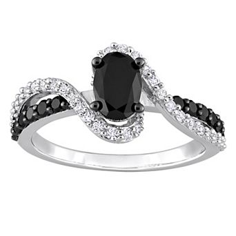 Stella Grace Sterling Silver 1 Carat T.W. Black Diamond & Lab-Created White Sapphire Engagement Ring