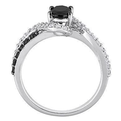 Stella Grace Sterling Silver 1 Carat T.W. Black Diamond & Lab-Created White Sapphire Engagement Ring