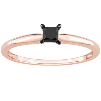 Stella Grace 14k Rose Gold 1/4 Carat T.W. Princess Cut Black Diamond Solitaire Engagement Ring