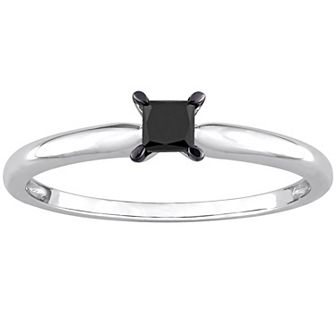 Stella Grace 14k White Gold 1/4 Carat T.W Princess Cut Black Diamond Solitaire Engagement Ring