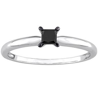 Stella Grace 14k White Gold 1/4 Carat T.W Princess Cut Black Diamond Solitaire Engagement Ring