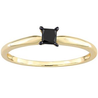 Stella Grace 14k Gold 1/4 Carat T.W. Princess Cut Black Diamond Solitaire Engagement Ring
