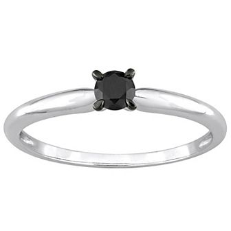 Stella Grace 14k White Gold 1/4 Carat T.W Round Cut Black Diamond Solitaire Engagement Ring