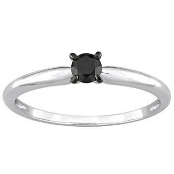 Stella Grace 14k White Gold 1/4 Carat T.W Round Cut Black Diamond Solitaire Engagement Ring