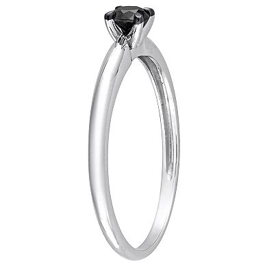 Stella Grace 14k White Gold 1/4 Carat T.W Round Cut Black Diamond Solitaire Engagement Ring