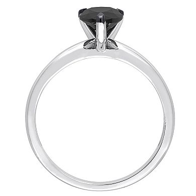 Stella Grace 14k White Gold 1 Carat T.W Black Diamond Pear-Shape Solitaire Ring
