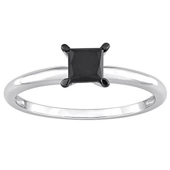 Stella Grace 14k White Gold 3/4 Carat T.W Black Diamond Princess-Cut Solitaire Ring