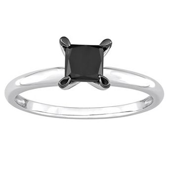 Stella Grace 14k White Gold 1 Carat T.W Black Diamond Princess-Cut Solitaire Ring