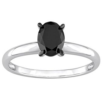 Stella Grace 14k White Gold 1 Carat T.W Black Diamond Oval Solitaire Ring