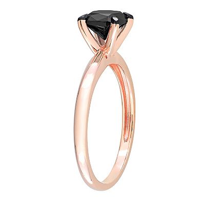 Stella Grace 14k Rose Gold 1 Carat T.W Black Diamond Cushion Solitaire Ring