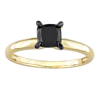 Stella Grace 14k Gold 1 Carat T.W Black Diamond Cushion Solitaire Ring