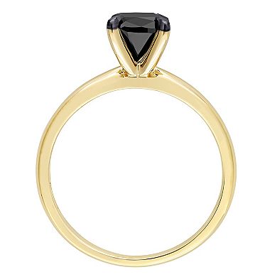 Stella Grace 14k Gold 1 Carat T.W Black Diamond Cushion Solitaire Ring