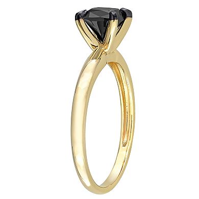 Stella Grace 14k Gold 1 Carat T.W Black Diamond Cushion Solitaire Ring