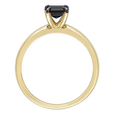 Stella Grace 14k Gold 1 Carat T.W Black Diamond Emerald-Cut Solitaire Ring
