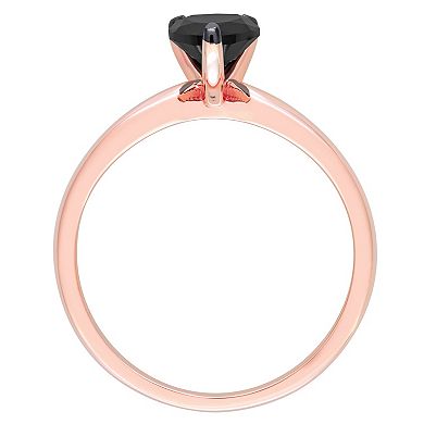 Stella Grace 14k Rose Gold 1 Carat T.W Black Diamond Pear-Shape Solitaire Ring