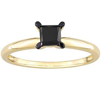 Stella Grace 14k Gold 3/4 Carat T.W Black Diamond Princess-Cut Solitaire Ring