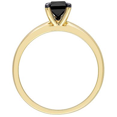 Stella Grace 14k Gold 3/4 Carat T.W Black Diamond Princess-Cut Solitaire Ring
