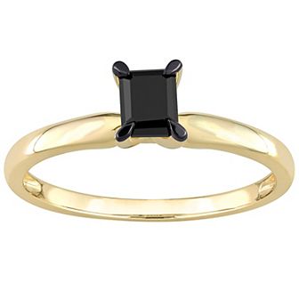 Stella Grace 14k Gold 1/2 Carat T.W. Emerald Cut Black Diamond Solitaire Engagement Ring