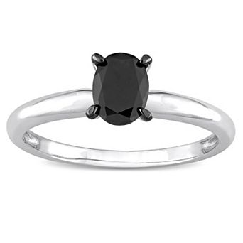 Stella Grace 14k White Gold 1/2 Carat T.W Oval Cut Black Diamond Solitaire Engagement Ring
