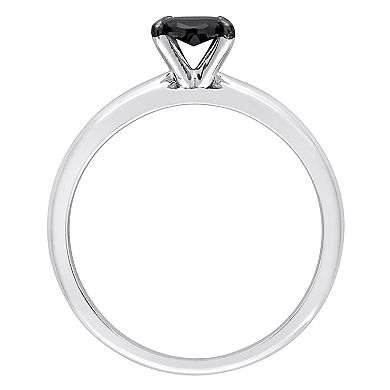 Stella Grace 14k White Gold 1/2 Carat T.W Oval Cut Black Diamond Solitaire Engagement Ring