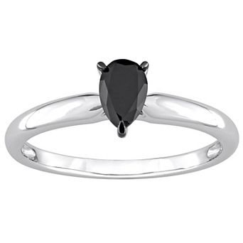 Stella Grace 14k White Gold 1/2 Carat T.W Pear Shaped Black Diamond Solitaire Engagement Ring