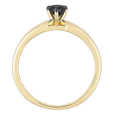 Stella Grace 14k Gold 1/2 Carat T.W Pear Cut Black Diamond Solitaire Engagement Ring