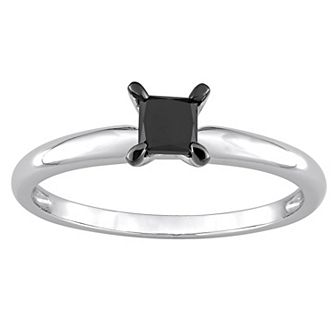 Stella Grace 14k White Gold 1/2 Carat T.W Princess Cut Black Diamond Solitaire Engagement Ring