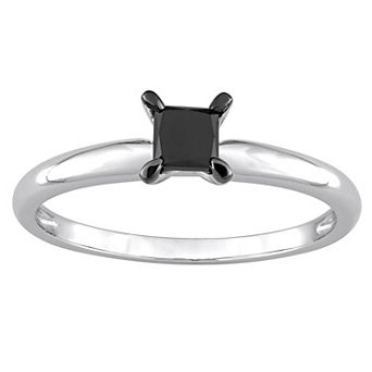 Stella Grace 14k White Gold 1/2 Carat T.W Princess Cut Black Diamond Solitaire Engagement Ring