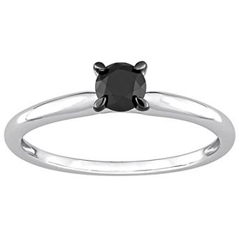 Stella Grace 14k White Gold 1/2 Carat T.W Round Cut Black Diamond Solitaire Engagement Ring