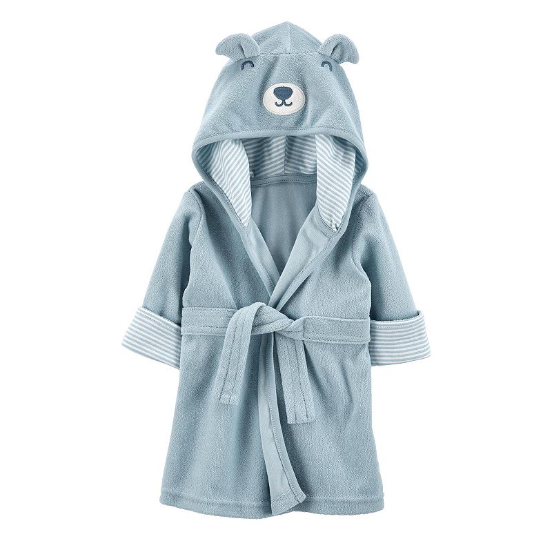 Baby Carters Bear Hooded Terry Robe, Med Blue, 0-9 Months