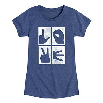 Girls 7-16 Love Hand Signs Graphic Tee