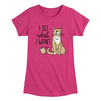 Girls 7-16 I Do What I Want Cat Graphic Tee