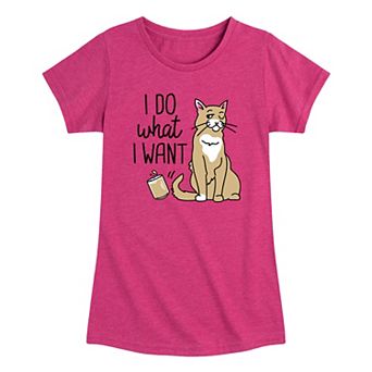 Girls 7-16 I Do What I Want Cat Graphic Tee