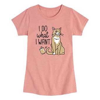 Girls 7-16 I Do What I Want Cat Graphic Tee