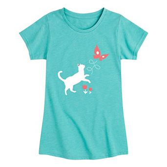 Girls 7-16 Cat Chasing Butterfly Graphic Tee