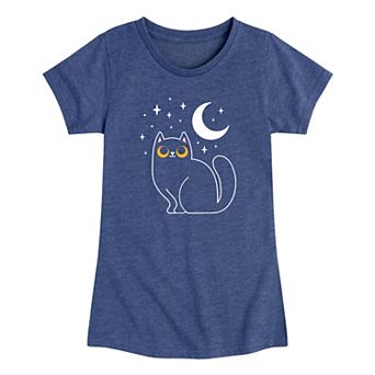 Girls 7-16 Black Cat Staring At Stars Graphic Tee