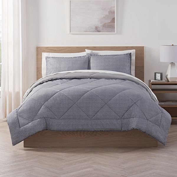 Serta SuperSoft Washed Solid to Print Cooling Comforter Set with Shams