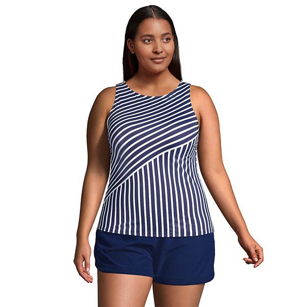 Plus Size Lands' End Mastectomy UPF 50 High Neck Tankini Swim Top