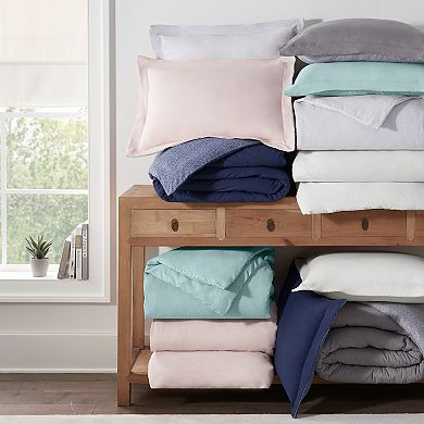 Serta Super Soft Washed Solid to Print Duvet Cover Set with Shams