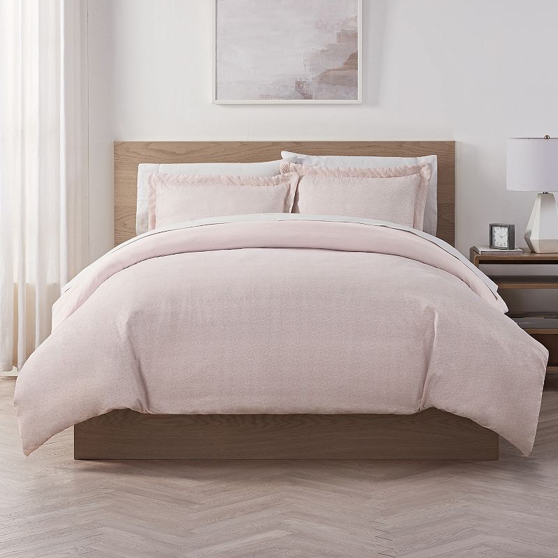 Serta Super Soft Washed Solid to Print Duvet Cover Set with Shams, Pink, Fu