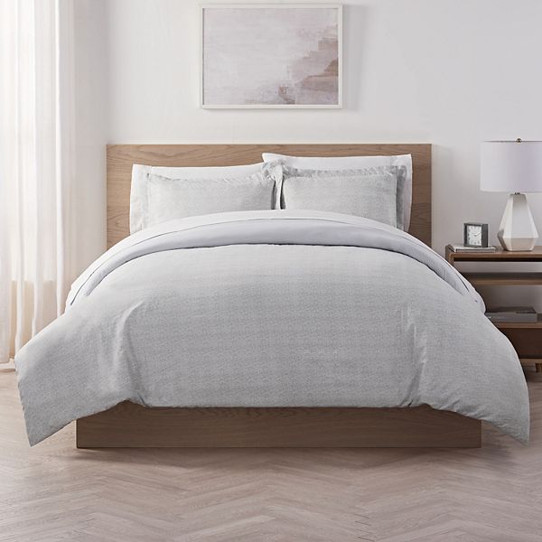 Serta Super Soft Washed Solid to Print Duvet Cover Set with Shams