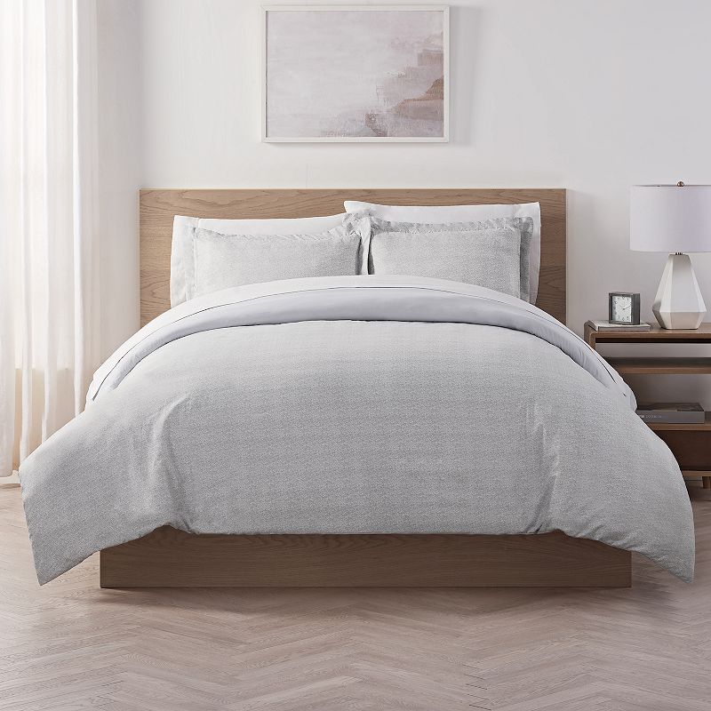 Serta Super Soft Washed Solid to Print Duvet Cover Set with Shams, Grey, Ki