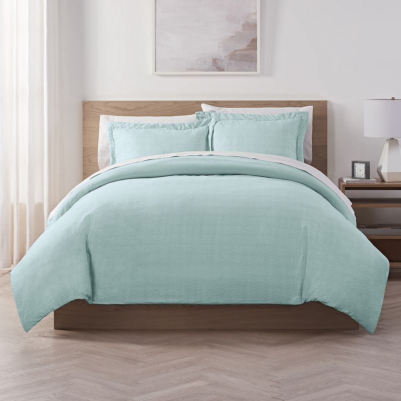 Serta Super Soft Washed Solid to Print Duvet Cover Set with Shams, Green, F