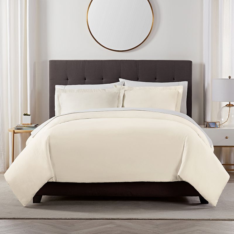 Serta X Comfort Solid 500 Thread Count Duvet Cover Set with Shams, Beig/Gre