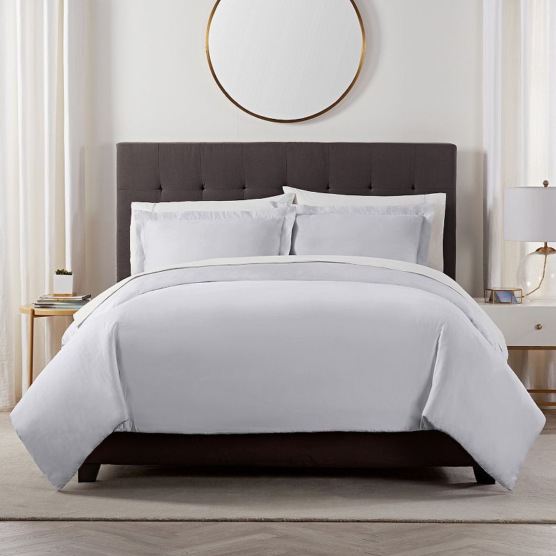 Serta X Comfort Solid 500 Thread Count Duvet Cover Set with Shams, Grey, Fu