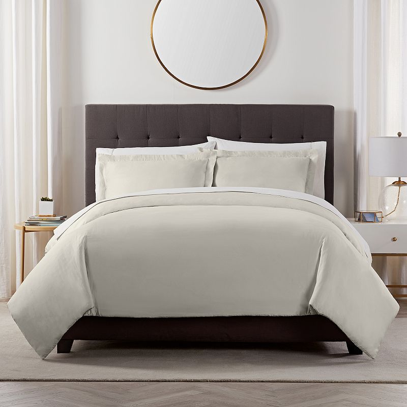 Serta X Comfort Solid 500 Thread Count Duvet Cover Set with Shams, Beig/Gre