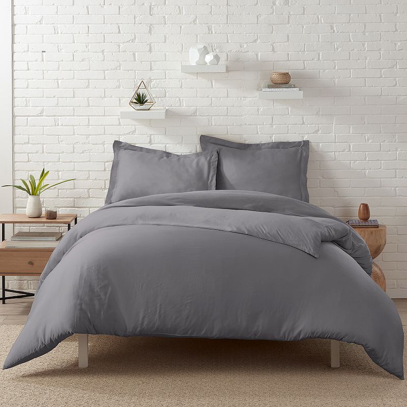 Serta Zen Rest Rayon from Bamboo Duvet Cover Set with Shams, Grey, Full/Que